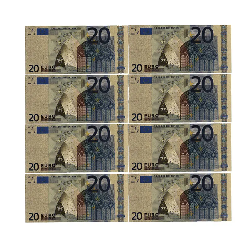 100pcs 24k European 20 Euro Gold Banknote Fake Money EURO BANK NOTES Europe money Color Plated Banknotes Creative Gift | Дом и сад