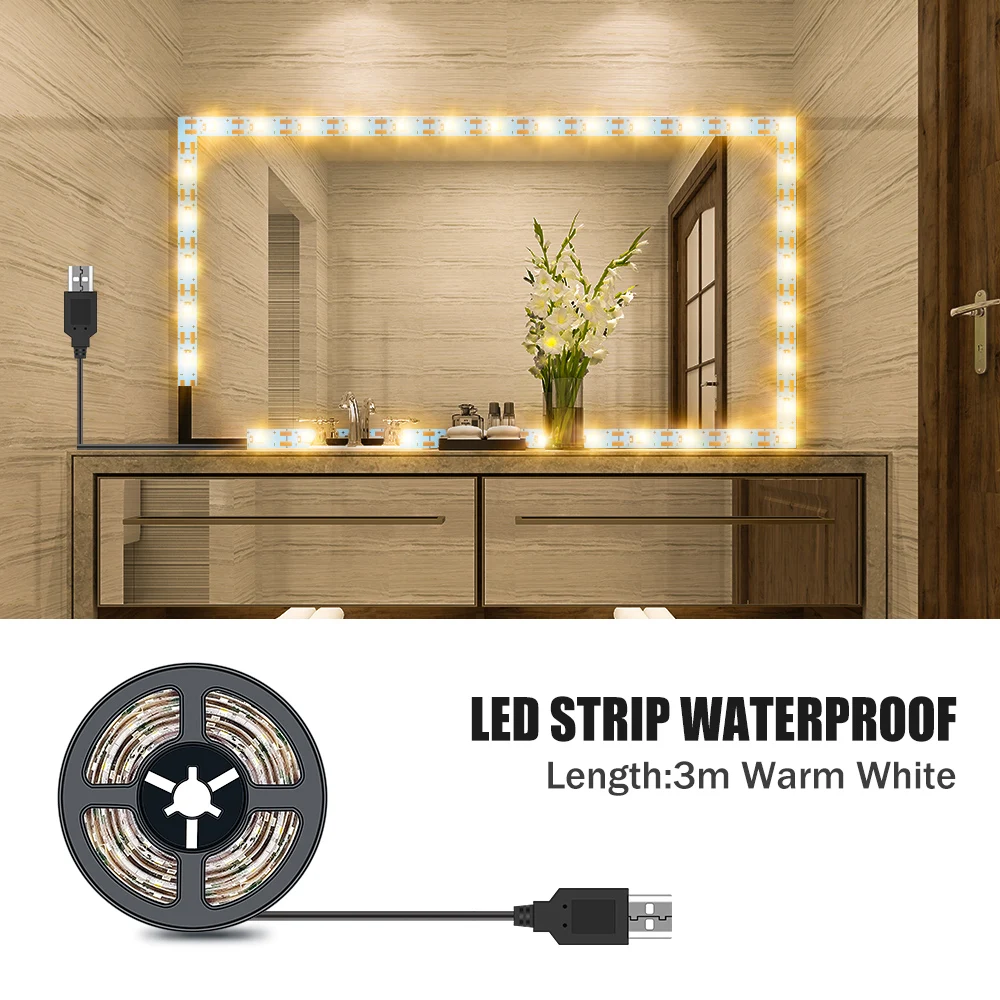 USB Makeup Mirror Light 1M 2M 3M 4M 5M LED Hollywood Vanity Lights 5V Waterproof LED Dressing Table Lamp For Bathroom Decoration