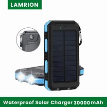 Solar Charger 30000mAh Solar Power Bank Waterproof Portable Charger External Battery Packs with Dual 2 USB/LED Flashlights Port