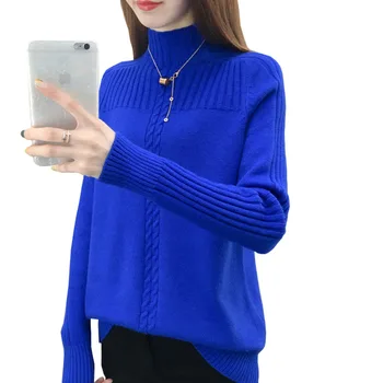 

Knitted Turtleneck Women Autumn Winter 2020 New Ladies Korean Sweater Female Long Sleeve Jumper Blue White Pullover Femme OK431