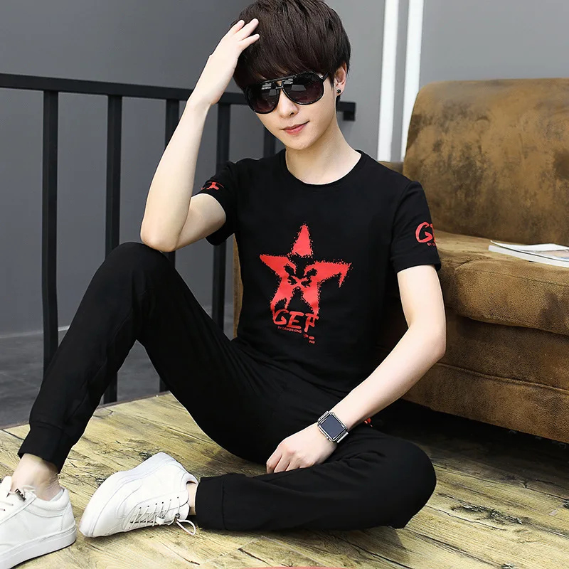 

Summer Boy Short Sleeve Trend Teenager T-shirt Junior High School Students Summer Sports Clothes Casual Slip-Set