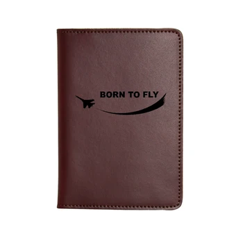 

Real Leather Passport Cover Travel Card Holders Purse Engraved Picture BORN TO FLY The Plane Explore Clouds Passport Wallet