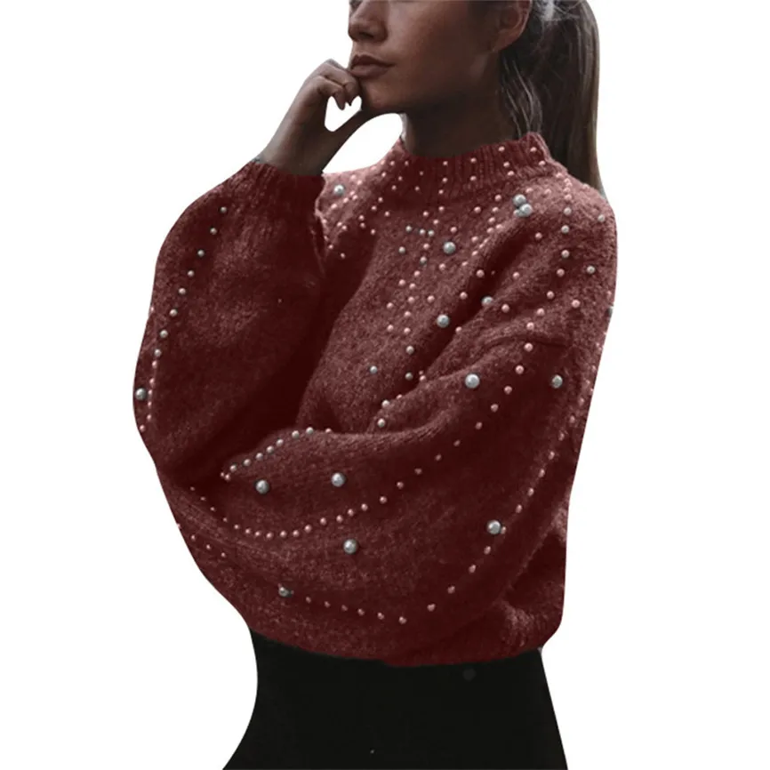 Зимний свитер женский жемчужный бисероплетенный Рождественский серый пуловер теплый свитер для фейерверка джемпер пуловеры вязаный Sueter Mujer - Цвет: Red