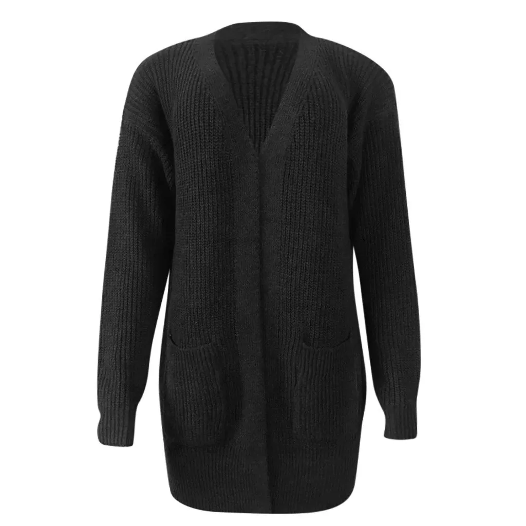 Вязаный свитер, женские модные свитера, свободные, средней длины, с карманами, кардиганы, блузки, pull femme nouveaute зима