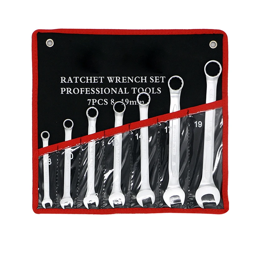 

7PCS/Set Ratchet Wrench Set, Chrome Vanadium Steel, 8-19mm, Open End & Box End, Car Repair Spanners with Oxford Bag Hand Tools