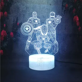 

Modern Minimalist Nordic Style Portable Night Light Anti-created Marvel Hero Iron Man US Captain Spiderman 3D LED USB Crack Lamp