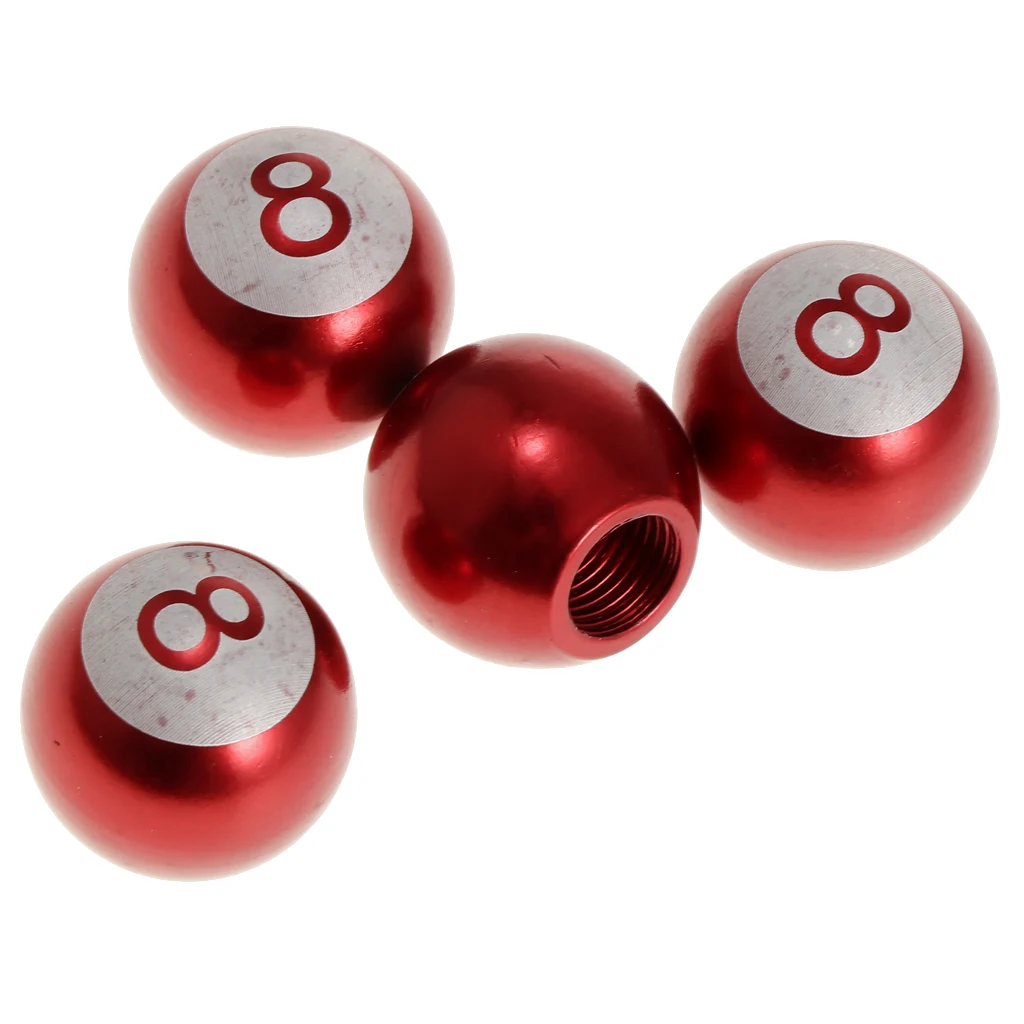 Red 4pcs Car Wheel Tire Air Valve Stems Caps 8 Ball For Car Bicycle Motor