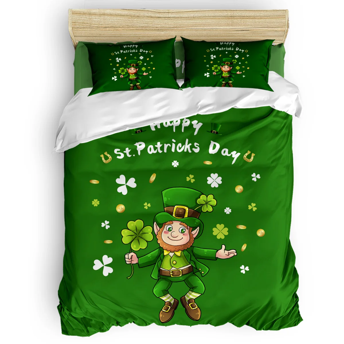 

Happy St Patricks Day Clover Gold Hat Elf Coin Pattern Duvet Cover Set 3/4pcs Bedding Set Bed Sheet Pillowcases Cover Set