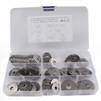

90pcs A2 Stainless Steel Penny Repair Washers M4 M5 M6 M8 M10 Kit Plain Washer Flat Gasket Rings Flat Machine Washer