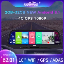 10 Cal Android 8.1DashCam ADAS 2GB + 32GB wideorejestrator samochodowy kamera na lusterko 4G WIFI GPS podwójny obiektyw Full HD 1080P wideorejestrator z kamera cofania