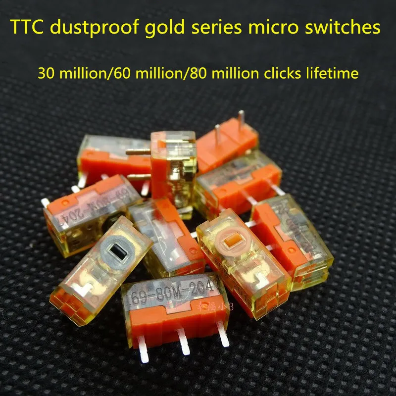 mouse micro switch 2pcs/pack Original TTC Dustproof Gold Series Mouse Micro Switch Gold Contactor 30 60 80 100 Millions Click Lifetime