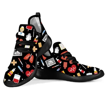 

Men's Spring/Autumn Mesh Knit Sneakers Funny Cartoon Tooth/Dentist/Nurse Print Black Flat Causal Shoes Breathable Mesh Footwear