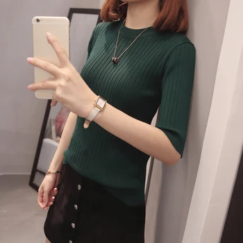 

Nice Autumn Outfit New Round Neck Joker Ice Silk Half Sleeve Tight Knit Sweater Slim Bottoming Sweater women's Thin