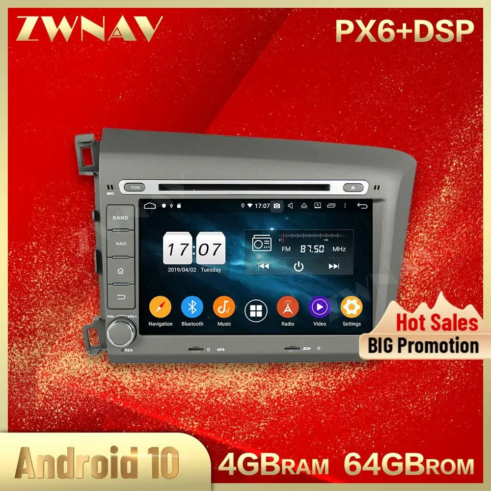 Автомобильный мультимедийный плеер 2 din Android 10 0 экран для Honda Civic 2012 BT видео аудио