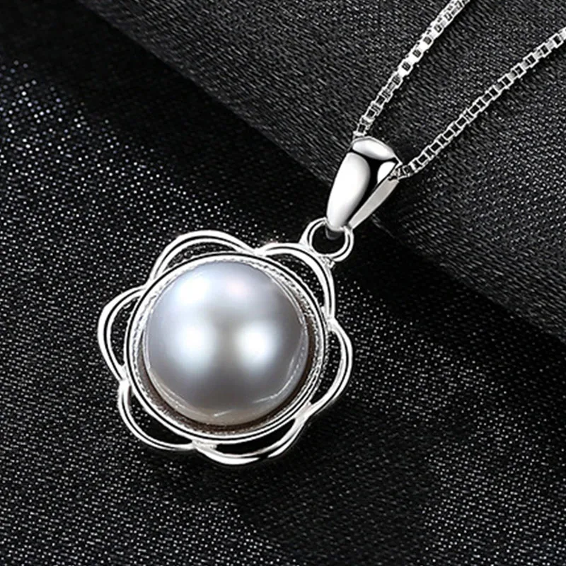 Gray AGLOVER 925 серебряное ожерелье с цветочными краями подвеска с жемчужиной женские ювелирные изделия и натуральных материалов пресноводное жемчужное ожерелье женский подарок - Цвет камня: Gray