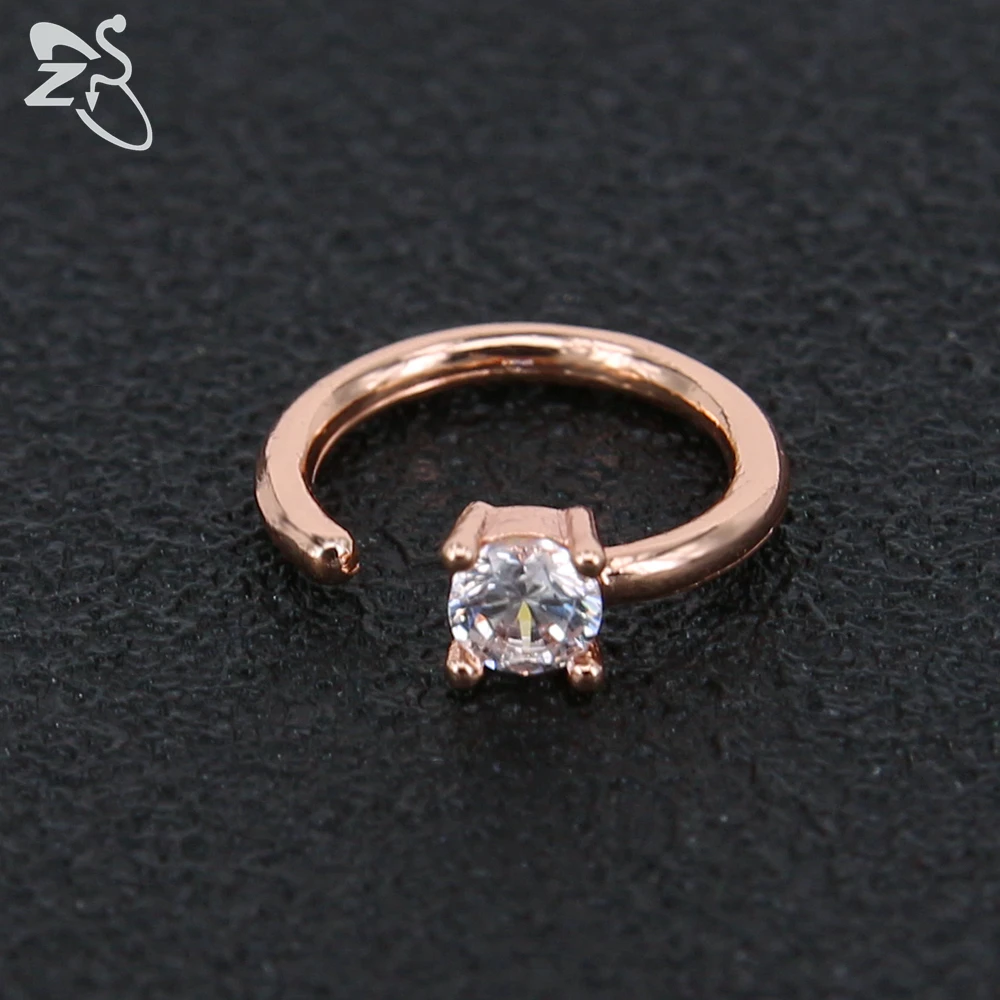 Style 1 Rose Gold ZS 8 мм c-образные кольца в нос 16 г CZ Кристалл перегородка кольцо унисекс Спиральные серьги трагус пирсинг губы кольца пирсинг ювелирные изделия - Окраска металла: Style 1 Rose Gold