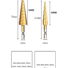 Set di punte per trapano a gradino Hss conico conico conico metrico 4 - 12 / 20mm 1/4 "punte elicoidali in metallo rivestito in titanio