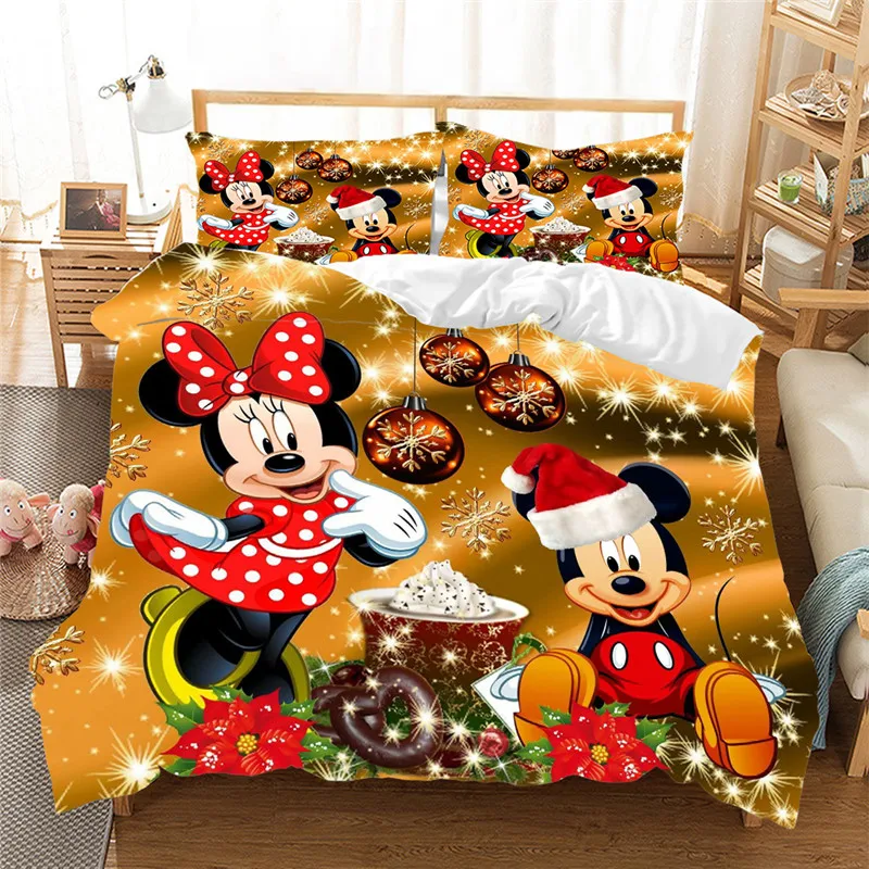 Набор постельного белья с изображением Микки Мауса и Микки Минни, пододеяльник, наволочка, Постельный набор для детской кровати, набор постельного белья королевского размера, рождественский подарок