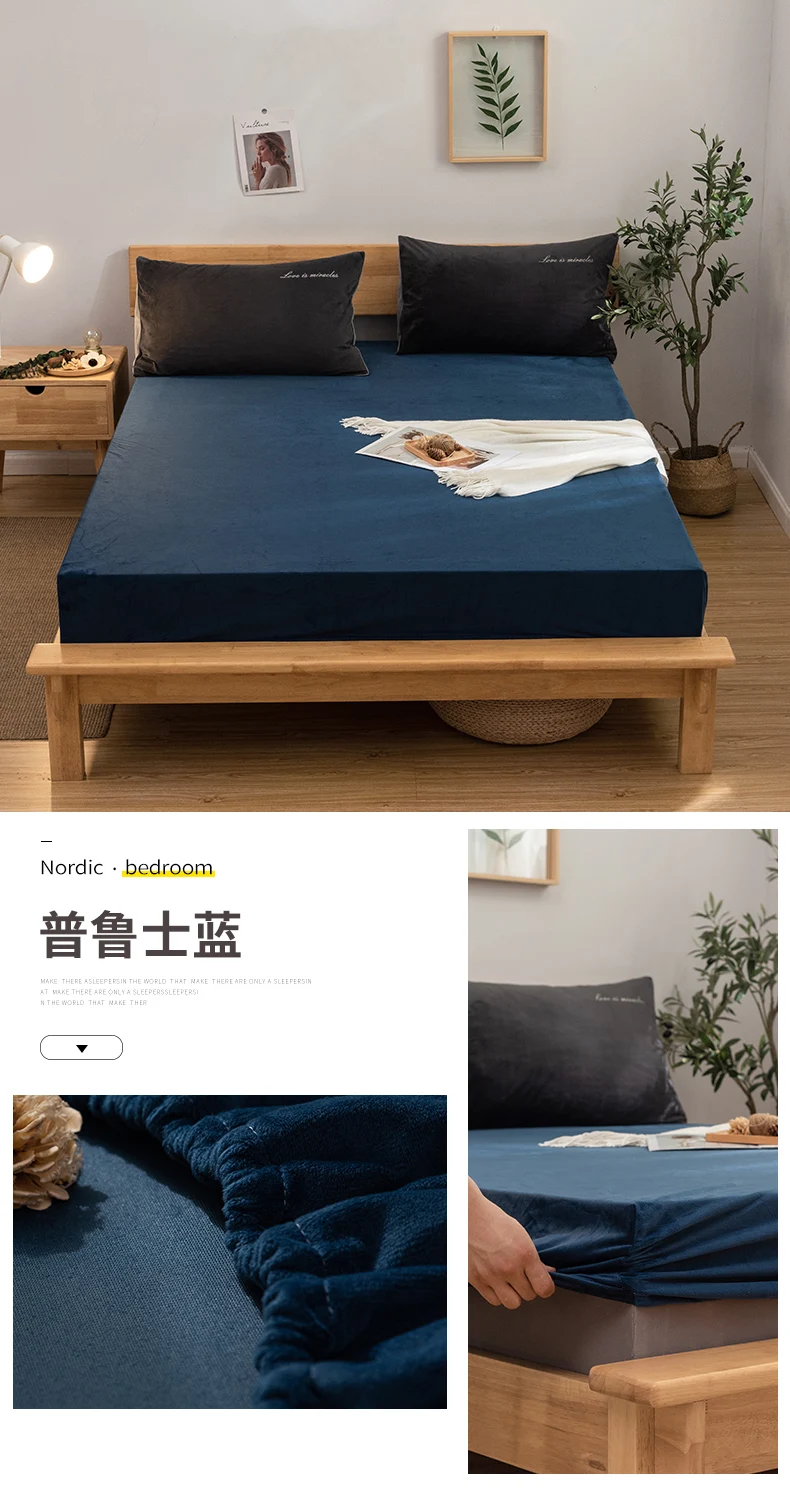 High Quality Bed Sheets Fitted Sheet Winter Warm Crystal Velvet Twin Full Queen King Flannel Mattress Cover Protector Sabanas
