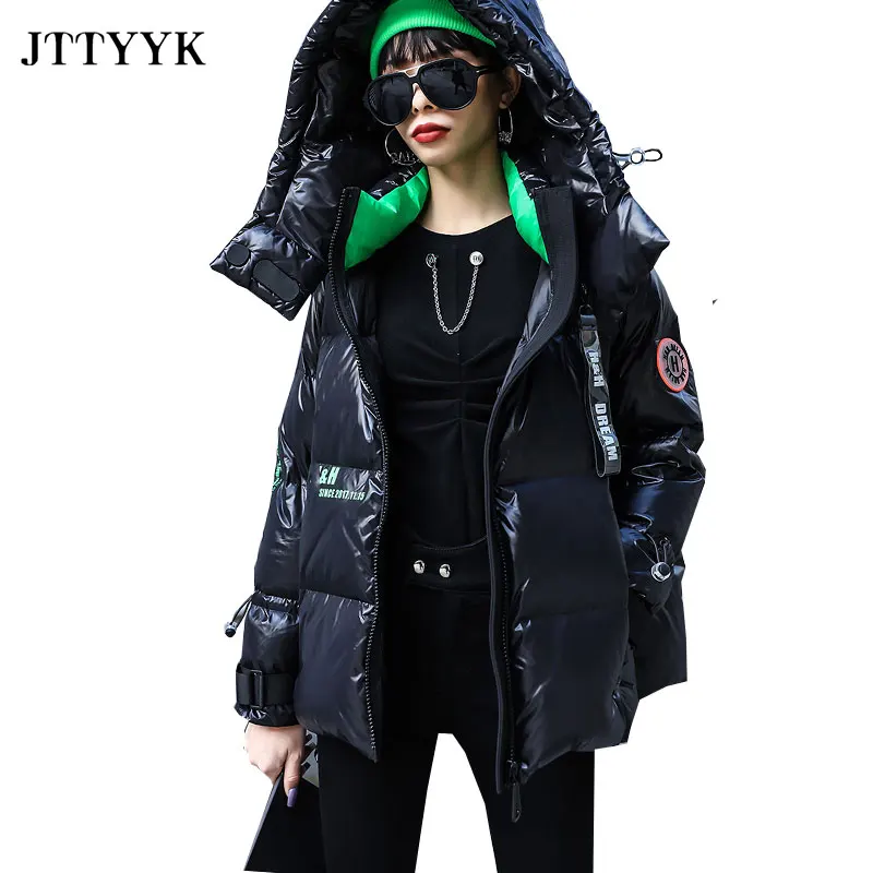 

Korean Fashion Warmth Winter Down Jacket Women Hooded Feather Parka Winter Snow Coat Bright Casual Thick Short Puffer Jacket