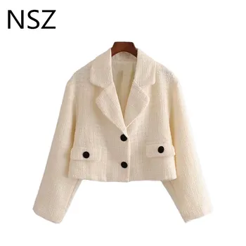 

NSZ women oversized tweed cropped top blazer fall fashion short coat elegant wool blend jacket ladies outerwear