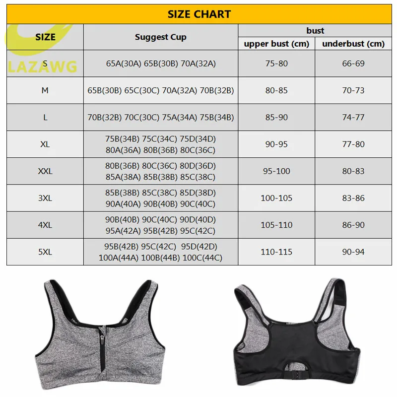 LAZAWG Plus Size S-5XL Sports Bra for Women Gym Push Up Vest Underwear High Shockproof Breathable Fitness Athletic Yoga Bra Tops
