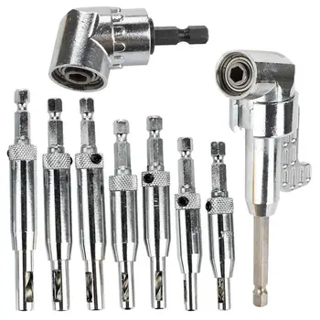 

7pcs 1/4 Inch Hex Shank Self Centering Hinge Drill Bits + 1pc 105 Degree Right Angle Drill + 1pc Angle Extension Socket Holder