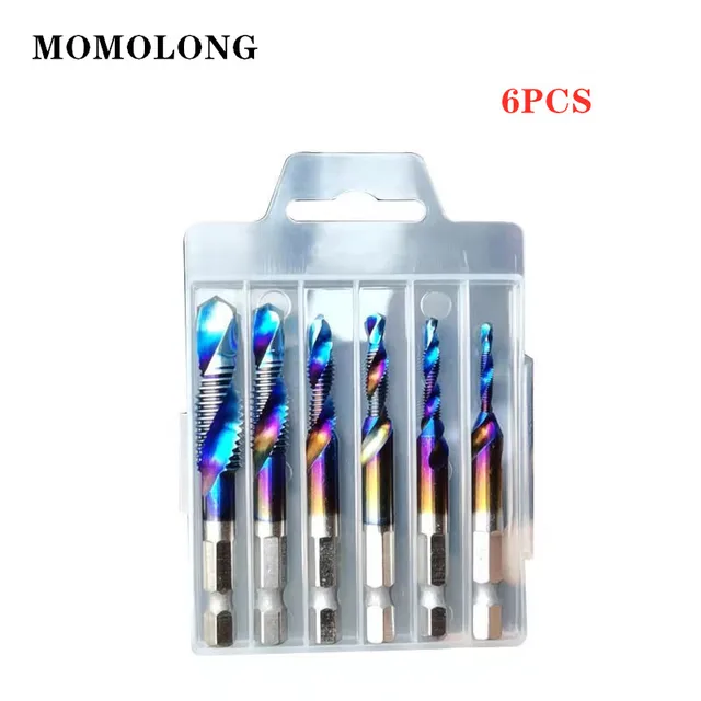 M3 M4 M5 M6 M8 M10 Tap Drill Bits 1/4 Hex Shank Machine Hand Taps Titanium Coated HSS Drilling Tap Bits Thread Screw Tools 6PCS (Blue)