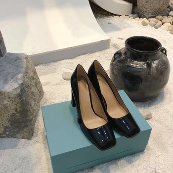 

New Fashion Women's Pumps Genuine Leather Women's Shoes Square Toe High Heels Pumps Top Quality Women's Dress Shoes Party Shoes