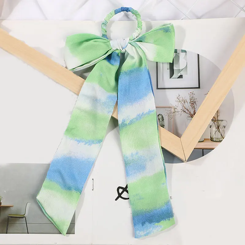 1 шт. с бантом стримеры резинки Tie-Dye градиентные цветные резинки для прически "конский хвост" резинка для волос для женщин Головные уборы для девушек - Цвет: Зеленый