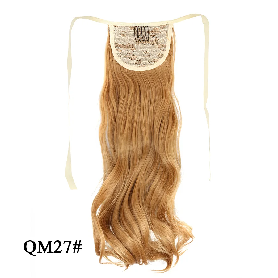 Leeons 2" длинные волнистые обертывания вокруг зажима в конский хвост наращивание волос термостойкие синтетические шнурки конский хвост и волосы кусок - Цвет: qm27