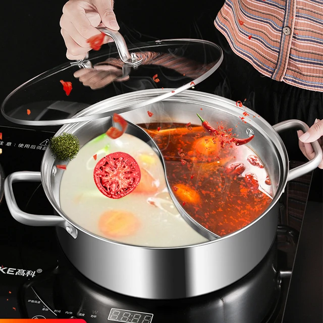 Stainless Steel Divided Hot Pots Fondue Chinese Soup Hotpots Induction  Cooker Cooking Pot Twin Divided Kitchen Accessories - AliExpress