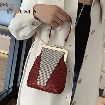 

Fashion Diamond Bucket Bags Woman Rhinestones Chains Shoulder Messenger Bag Ladies Elegant Handbags Women Clutch Sac Clip Purse