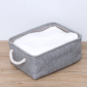

Natural Linen Storage Basket Clothes Folding Grey Storage Box For Nursery Underwear Toy Organizer Laundry Basket With Handle
