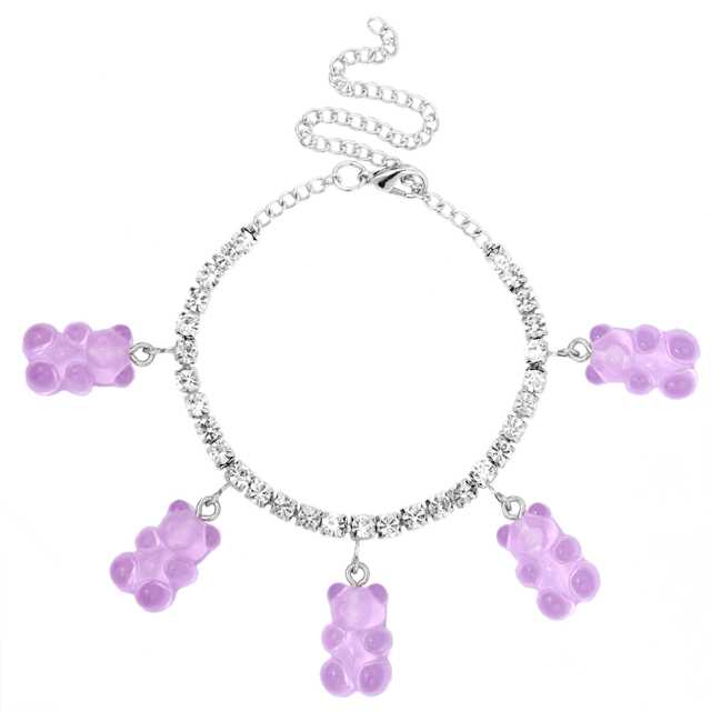 Resin Mini Bear Pendant Anklets Bling Rhinestone Beach Jewelry Leg Chain Ankle Bracelet for Women Summer Sandals Foot Chain