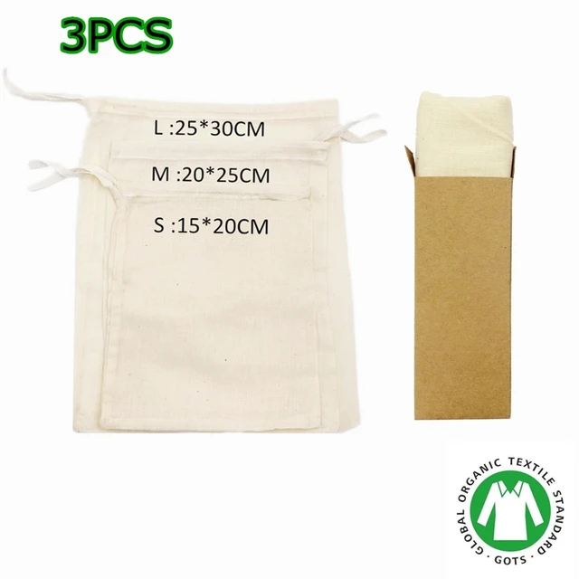 Storage-Bag Reusable Cotton Produce Bag Vegetable-Organizer Fruits Grocery Kitchen Storage Drawstring Lightweight Muslin Bags 3PCS PER PACK