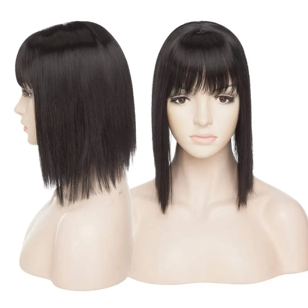 Ceny Kobiety Topper klips do włosów w przedłużaczu długie proste włosy syntetyczne Air Bang szary czarny blond szpilka grzywka wysokiej temperatury włókna