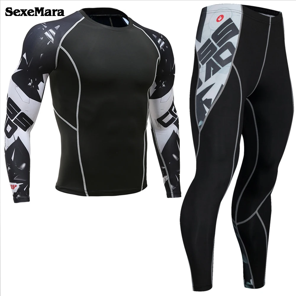 

2021 Men's Compression thermal underwear Shirts Long Johns Sport Suit Fitness For Men Lycra MMA Crossfit Tights Men's Sportswear