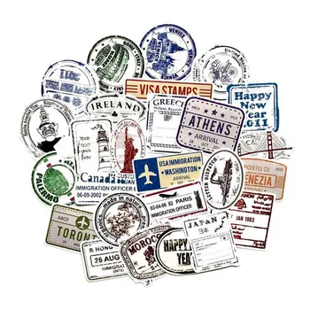 

60 Pcs Retro Stamp Stickers Toy Travel Landmark Building Postmark Postage Decals Sticker For DIY Suitcase Guitar Laptop Car Bike