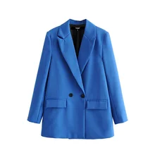 Mulheres chique senhora do escritório duplo breasted blazer vintage casaco moda entalhado colar de manga longa senhoras outerwear à moda topos