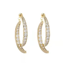 

New Cross Curved Earrings 18k Gold Plated Curved Stick Front Back Linear Dangle Hook Earrings Zircon Piercing Gift For Women