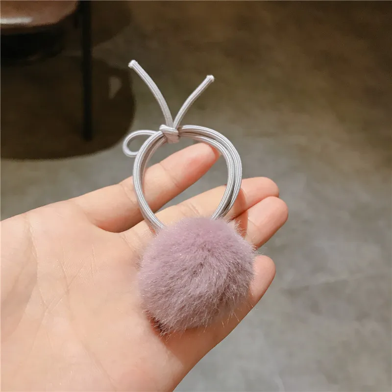 purple Корейская плюшевая заколка для волос с шариками, веревка для галстука, эластичные резинки для волос, аксессуары для милых девочек, милый детский головной убор, Женское кольцо для волос - Цвет: purple