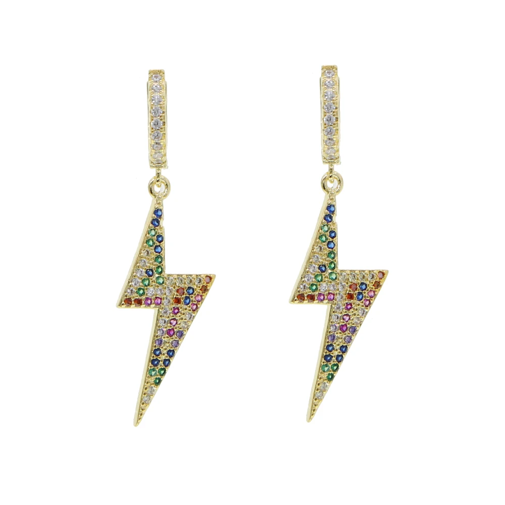 Rainbow Colorful Cz Lightning Bolt Charm Ciondola L'Orecchino Nuovo Arrivato Fashion Trendy Women Girls Jewelry