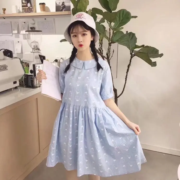 

2018 Summer New Style Korean-style CHIC Hipster Peter Pan Collar Printed Versatile Students Dress Women's Fashion S20297