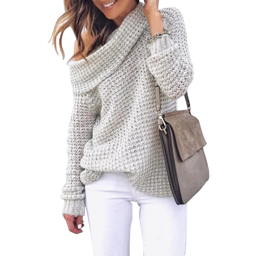 

Autumn Off Shoulder Sweater Women Pullover Sweaters Warm Winter Knitted Sweater Ladies Long Sleeve Women Loose Sweater Female
