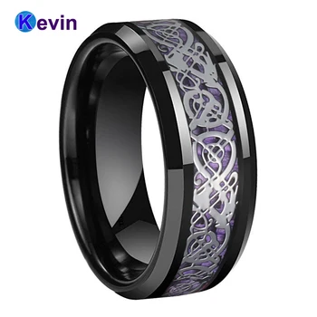 

8mm Tungsten Ring Men Women Wedding Band With Purple Carbon Fiber And Dragon Inlay Comfort Fit