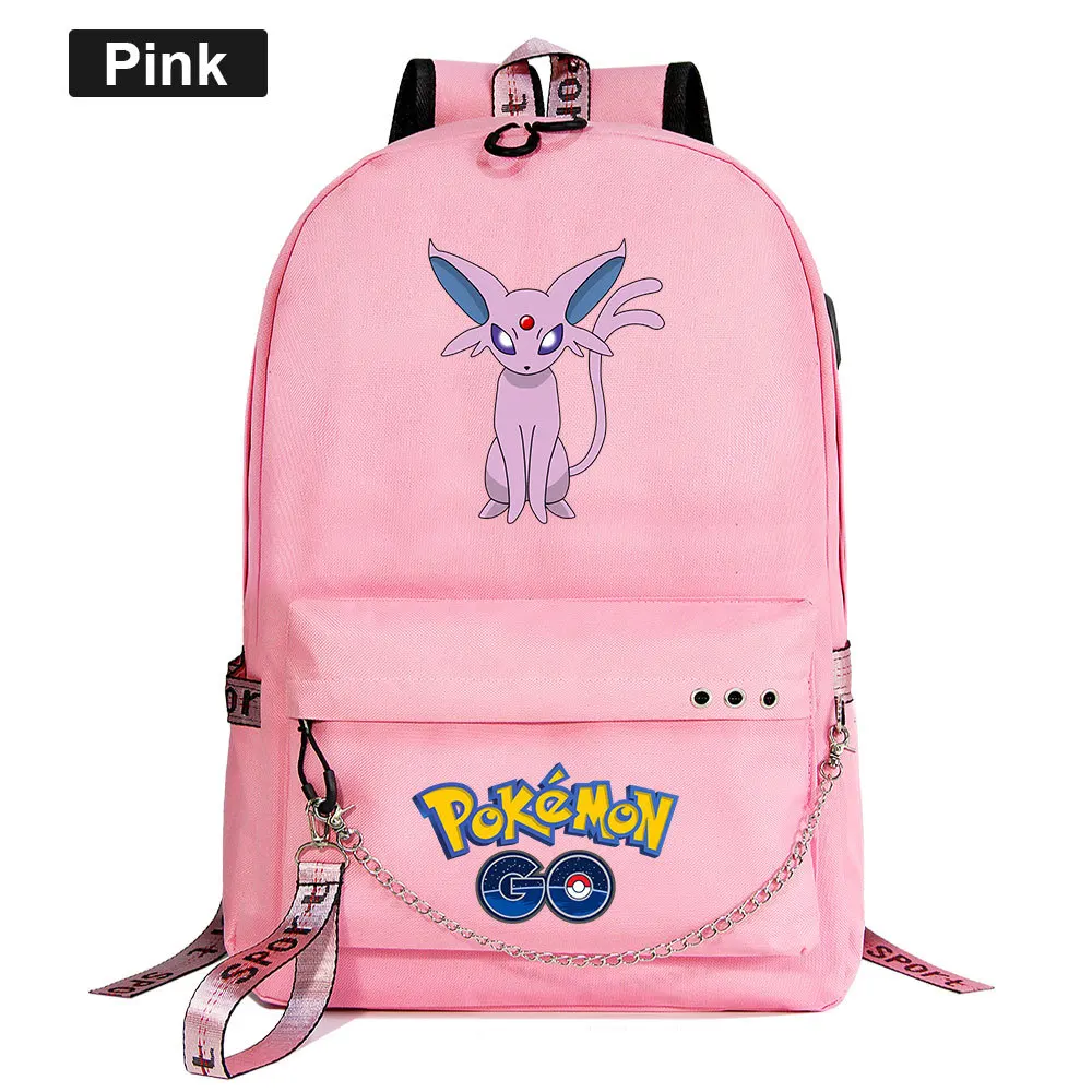 Espeon Mentali Psiana USB Рюкзак Школьные сумки черный розовый Mochila дорожные сумки рюкзак для ноутбука с цепочкой для наушников USB порт