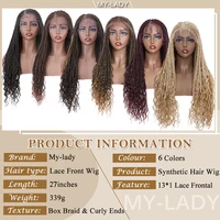 My-Lady Synthetic 28” Cornrow Braids Lace Wigs Curly Ends Box Braided Lace Front Wig With Baby Hair Frontal  Afro Wig Free Gift 1