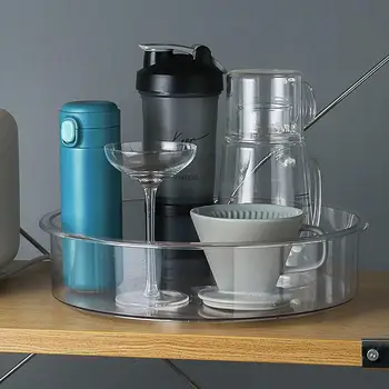 

360 Degree Rotating Turntable Storage Tray Transparent Divided Cabinet Organizer For Bottles Cans Seasoning Bags Baking Supplies