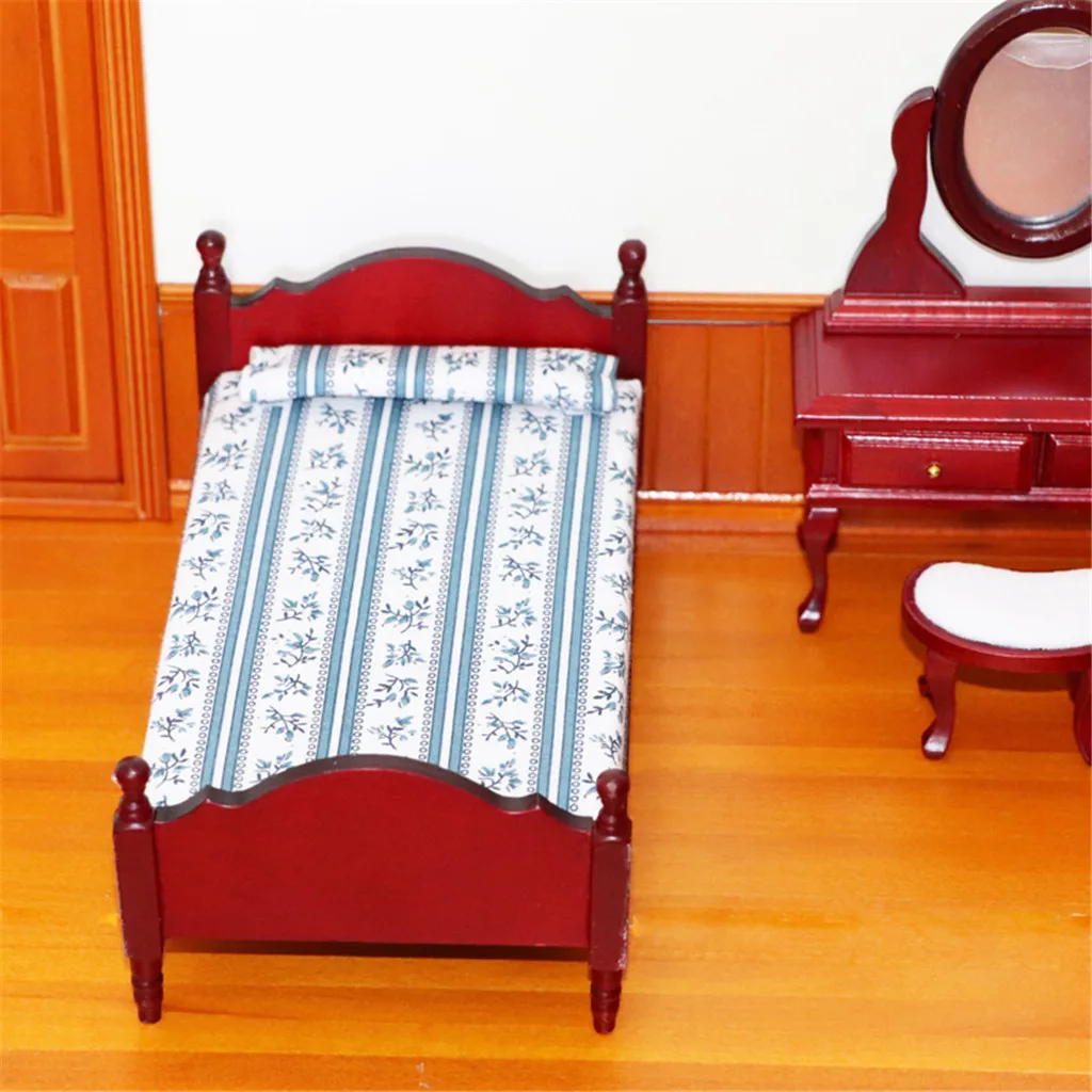 Furniture Toys Doll Accessory 1:12 Mini Dollhouse Furniture Bed Set Miniature Living Room Kids BAby Pretend Play Toy Doll Bed